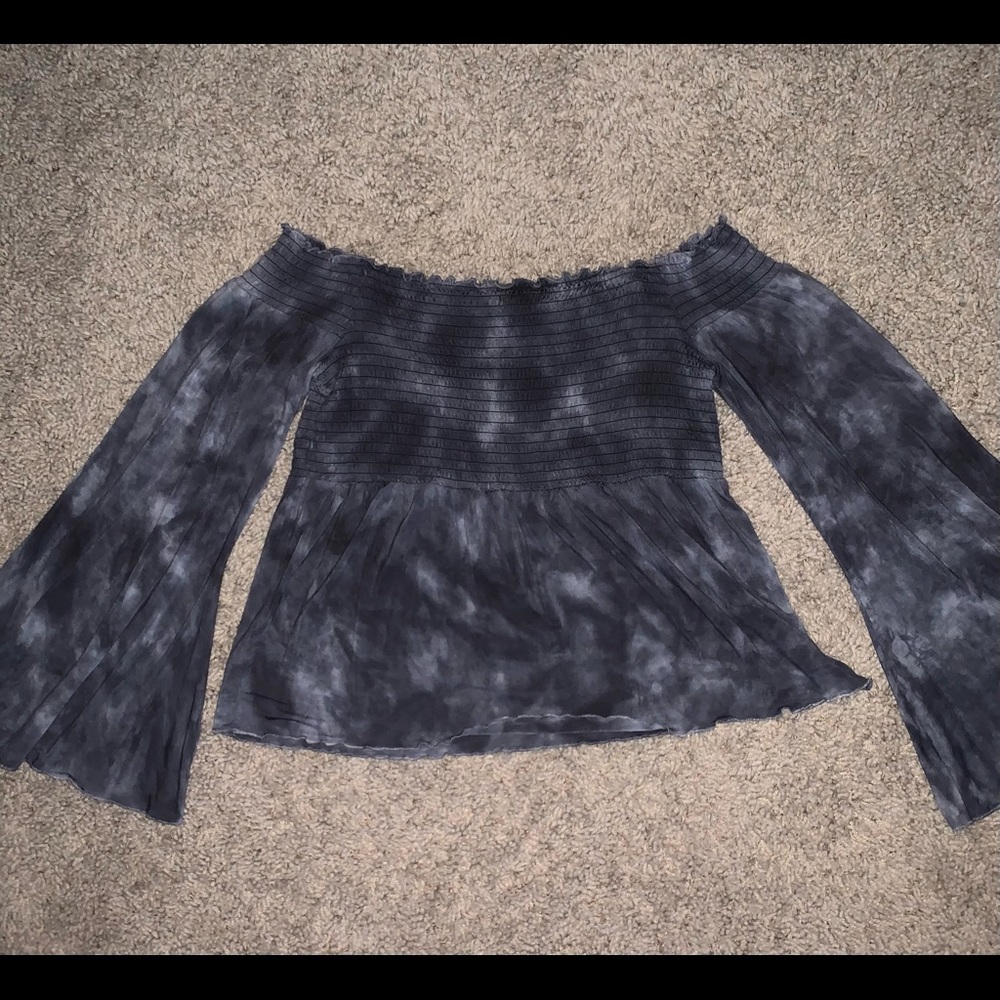 Grey tie-dye long sleeve off the shoulder top